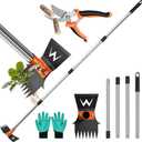 Garden Hoe & Weed Puller Tool with Long Handle, 60 Inch,Manual Weed Remover Tool, 3-in-1 Weed Rake & Grabber & Pruning Shears, Dandelion Gardenia Heavy Duty Uprooting Tool for Yard, Lawn and Garden (orange)