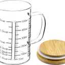 QWORK Glass Measuring Cup, 500ML (18 Oz, 2 Cup), High Borosilicate Glass Scale Cup with Handle and Durable Bamboo Lid, for Kitchen or Restaurant (1 Pack)