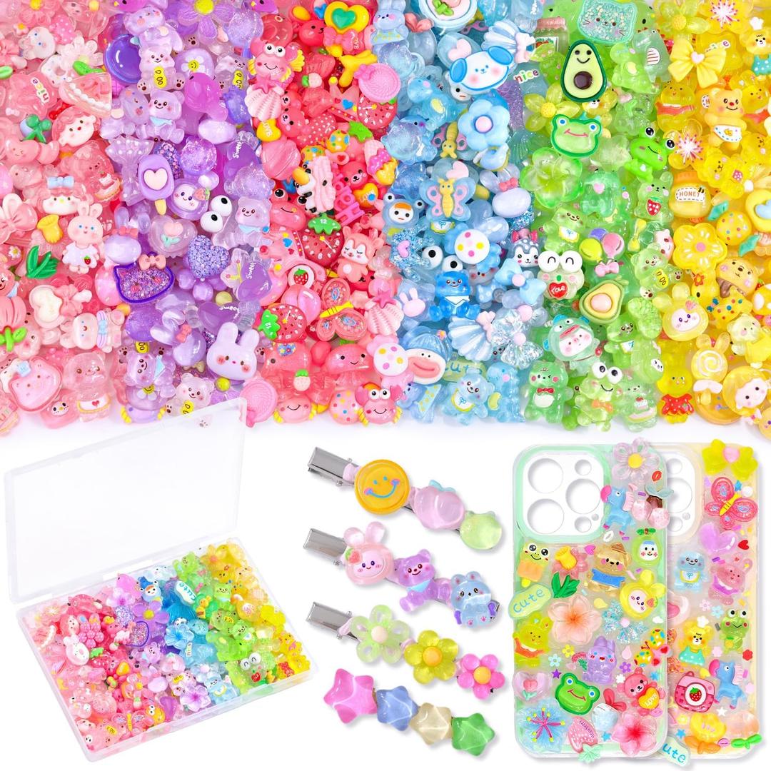 150PCS Slime Charms Jelly Cute Flatback Resin Charms for Slime, Random Kawaii Decoden Charm for Embellishments Phone Junk Case Charm Bulk, Scrapbooking Crafting & DIY Decor(6 Color Series)