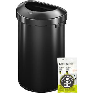 EKO Urban 16 Gallon Semi-Round Open Top Waste Bin, Stainless Steel Half Round Commercial Trash Can for Indoor and Outdoor, Extra Large Garbage Bin for Home, Office, Restaurant, 60L, Matte Black