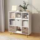 9-Cube Open Shelf Bookcase - 3-Tier Wooden Floor-Standing Bookshelf with Legs and Backpanel, Ideal for 11-inch Fabric Storage Bins and Miscellaneous Organizer, White