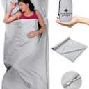 The Friendly Swede Sleeping Bag Liner  Ultralight Polyester or Cold Weather Microfiber Adult Sleep Sack- Camping Sheets - Travel Sleeping Bag with Pocket-Size Stuff Sack (Grey Microfiber - with Zipper - XL)