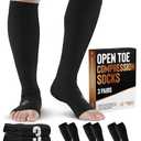 Doctor's Select 3 Pairs Copper Toeless Compression Socks for Men & Women - 20-30 mmHg Open Toe, Knee High, Black