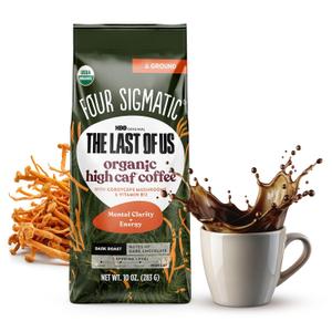 Four Sigmatic The Last of Us High Caffeine Cordyceps Coffee | Organic Dark Roast Extra Strong Ground Coffee with L-Theanine | Energy Booster Without the Jitters | 10oz Bag (EXP 03/03/27)