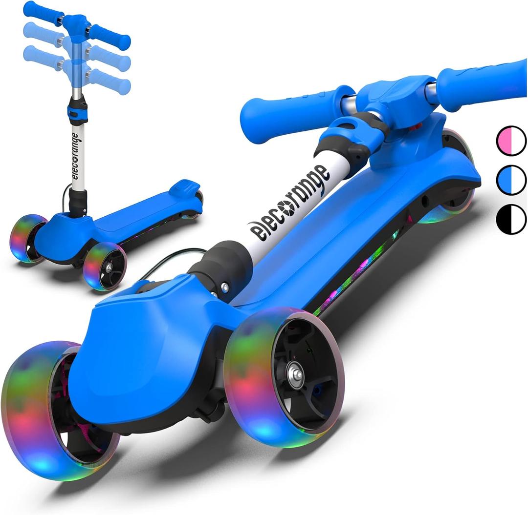 Elecorange Balance Electric Scooter for Kids Ages 2-9, 2025 Upgraded, Long Range, Friendly Thumb Throttle, Solid Wide Light Up Deck & Wheels, Adjustable Height, 5Mph Safe Limit, 60min Riding, Foldable (Blue)