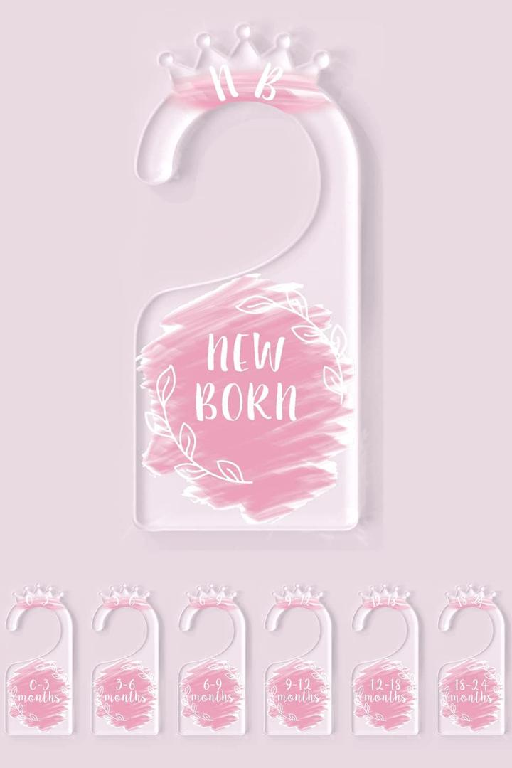 OneDream Baby Closet dividers Hanger separators - Set of 7 Baby Clothes dividers for Closet from Newborn to 24 Months, Acrylic Infant Clothes Divider (Pink)
