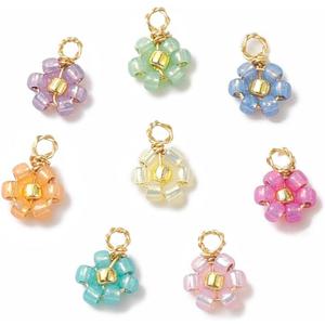 Ornazy 80Pcs Mixed Color Flower Pendant Handmade Glass Seed Beads Charms Transparent Floral Dangle Charms for Jewelry Making Earrings Necklaces Bracelets