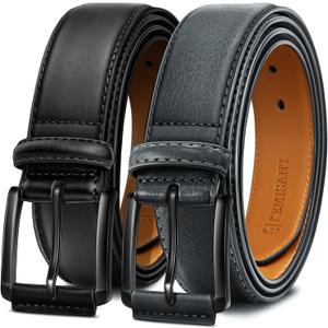 KEMISANT Men Belt 2Pack  Genuine Leather Belt for Men Dress Casual Golf Jeans 1 3/8" (44"-46"Waist Adjustable)