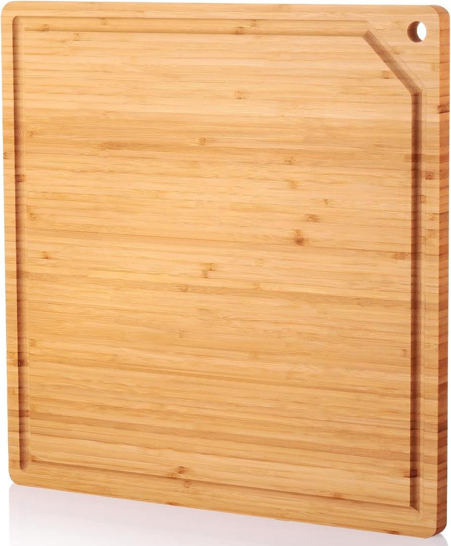 Zubebe Large Stove Cutting Board 20" x 20" Burner Cover Square Rv Chopping Board with Hole Grooved for Oven Apartment Kitchen(Bamboo)