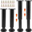 4Pcs Adjustable Metal Furniture Legs with 16 Screws, 7.09-12.99 inch Bed Center Slat Heavy Support Leg, Multipurpose Furniture Replacement Support Leg for Table Cabinet Sofa(Black)