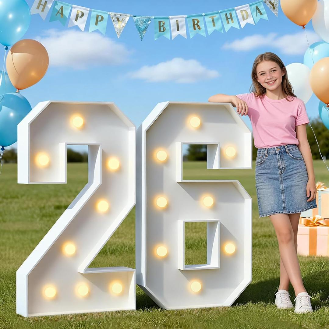 imprsv Plastic Marquee Numbers 3FT Light Up Numbers 26 for Graduation Decorations 2026, Number 26 Outdoor Light Up Sign for 26th Birthday Decorations