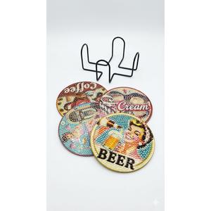 4 Pcs Diamond Painting Coasters Set with Holder, Beginners DIY Diamond Art Coasters Crafts for Adults,Diamond Painting Kits Circular Coaster Suitable for Gifts and Office Home