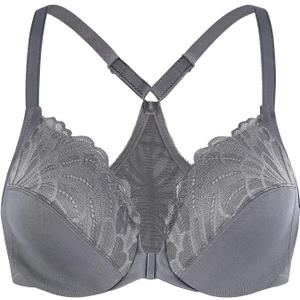 MELENECA Women's Front Closure Plus Size Underwire Racerback Bra | Full coverage cups with unlined comfort, easy front fastening and supportive design for everyday wear and active lifestyles. (Gray, 34DD)