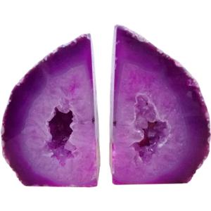 Agate Geode Bookends Dyed Pink 4-5 Lbs Large Stone Bookends 1 Pair Decorative Bookends for Shelves