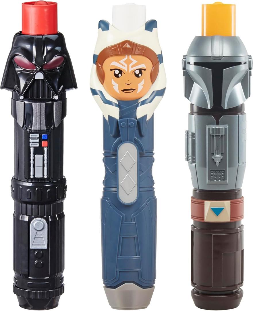 STAR WARS Lightsaber Squad 3-Pack, The Mandalorian, Ahsoka, and Darth Vader Lightsabers, Toys for 4 Year Old Boys and Girls