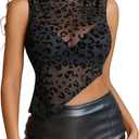 Avidlove Women Camisole Tops Sheer Mock Neck Tank See Through Summer Mesh Shirts Asymmetrical Top Clubwear (Black)