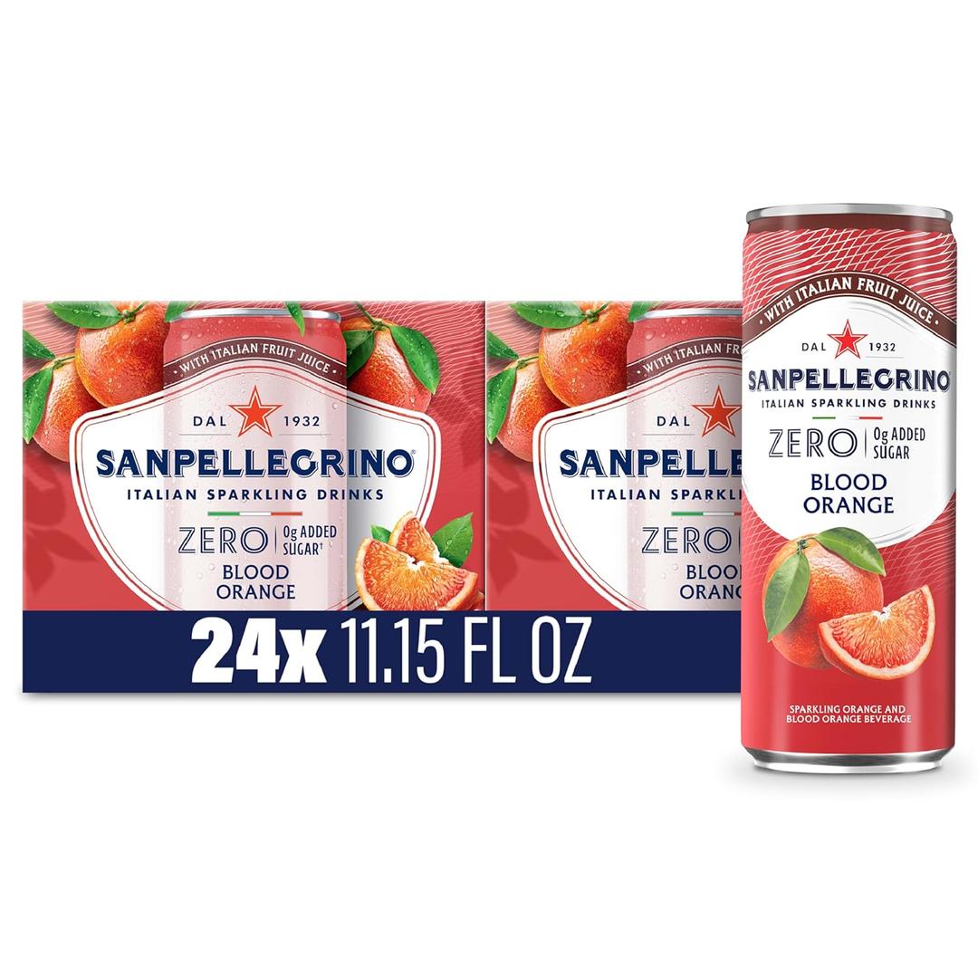 Sanpellegrino Zero Grams Added Sugar Pomegranate & Orange Italian Sparkling Drink, 24 Pack Of 11.15 Fl Oz Cans, Sanpellegrino Italian Sparkling Drinks, Low-Calorie Fruit Juice Beverages, BBD: 02/2027