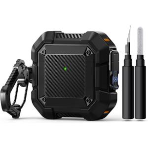 for AirPods 4 Case, Compatible with Apple AirPods 4th Generation Case Cover with Secure Lock& Keychain &Cleaner Kit, Full Body Shockproof Protective Case Hard Shell (2024) (Black)