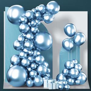 PartyWoo Metallic Light Blue Balloons 100 pcs Different Sizes of 18 12 10 5 Inch Metallic Baby Blue Latex Balloon Arch Kit Garland for Graduation Baby Shower Birthday Party Decorations Blue-G119