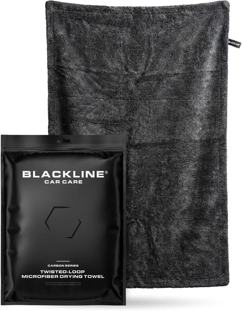 Blackline 24"x36" Twisted-Loop Car Drying Towel, 1300GSM, Streak Free, Lint Free, Reusable - Car Accessories, Microfiber Cleaning Cloth for Car, Truck, SUV - One Pass is All You Need (Charcoal Grey)