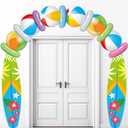 Beach Ball Surfboard Porch Banner Summer Birthday Decorations Pool Party Banner Backdrop, Beach Themed Door Hanging Porch Sign Decor for Hawaii Tropical Party Supplies Luau Photo Booth Props Outdoor