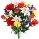 Admired By Nature 40 Stem Artificial Flowers Roses Lily Peony Mixed Bush Spring Faux Flower Arrangement for Outdoor & Indoor Wedding Home Decor, Cemetery Decorations for Grave, Spring