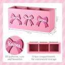 Patelai Pink Bow Wood Flatware Silverware Caddy for Countertop Small Decorative Christmas Utensil Holder Kitchen Counter with 3 Compartment Farmhouse Knife Spoon and Fork Holder for Party Kitchen