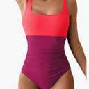 B2prity Womens One Piece Swimsuit Tummy Control Slimming Bathing Suit High Waisted Ruched Swim Suit Color Block Swimwear L