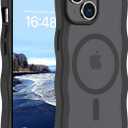 Hualele Magnetic for iPhone 13 & iPhone 14 Case, Compatible with MagSafe, Military Grade Dropproof Translucent Matte Back Cute Curly Wave Edge Slim Phone Case,Black