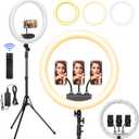 Ring Light with Stand, 19in LED Selfie Circle Light, Max 8ft/2.5m Tripod Stand, 3 Holders for iPhone, Remote Control, 6300K Color Temperature for Live Streaming, Barber, Makeup, YouTube, Tiktok (White)
