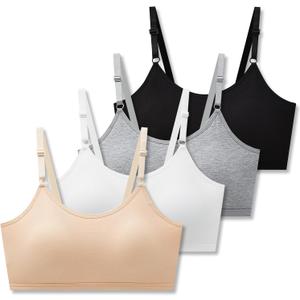 SALIA GIRL Sport Cami Bras Cotton for Teens Girls Training Bras 10-16 with Adjustable Straps Fixed Pads (Black/White/Grey/Nude), Size XL