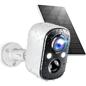 Techage Solar Security Cameras Wireless Outdoor, 2K Battery Powered WiFi Cameras for Home Security with AI Motion Detection, Color Night Vision, 2-Way Talk, IP66 Waterproof, Cloud/SD Storage (White-CG6ESL)