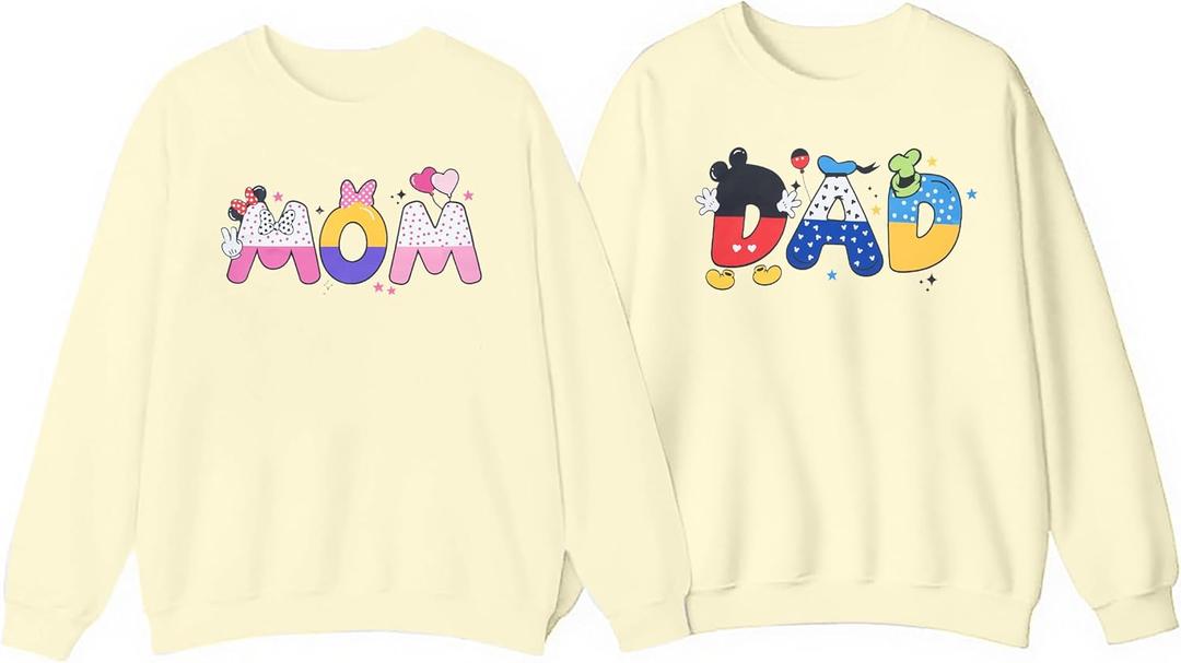 ASTANFY Mom Sweatshirt Dad Sweatshirts Magical Family Matching Outfits Mom and Dad Long Sleeve Shirt Mother Father Day Tops (Large, Apricot(men))