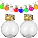 TEHAUX 10 Pack Christmas Booze Balls 50ml  Clear Light Bulb Drink Ornaments with Gold Hanging Caps, Fillable Plastic Shot Bottles for Tree Decorations, Party Drinks DIY Gifting