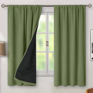 BGment Blackout Curtains for Bedroom 63 Inch Length, Thermal Insulated Full Room Darkening Noise Cancelling Window Curtains Drapes with Rod Pocket, 2 Panels, Each Panel 52 Inch Wide, Grass Green