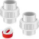 FANOVO 2 inch PVC Threaded Union, 2pcs Schedule 40 Double Female NPT Union Pipe Couplings, White Plastic Coupler Joint Connector Adapter Fitting, for Swimming Pool Sand Filter and Pump Applications