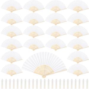 Aodaer 72 Pieces Silk Folding Fans with Fabric Sleeve Bamboo Folded Fans Handheld Folding Fans Decoration Fans for Wedding, Bridal Shower, Home Decoration, White