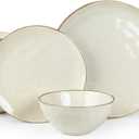 Famiware Ocean Round Plates and Bowls Set, 18 Pieces Dinnerware Sets, Dishes Set for 6, Microwave and Dishwasher Safe, Scratch Resistant, Vanilla White