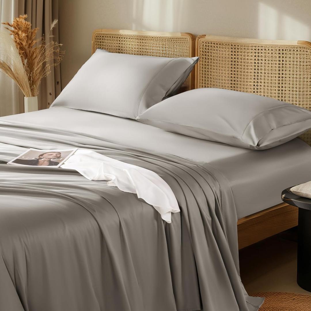 LBRO2M 1000 Thread Count 100% Egyptian Cotton Sheets Set Queen Size, 4 Piece Sets Bed Sheet Deep Pocket Sheet Set 16" Soft Comfortable All Season (Queen, Tapue) (Taupe)