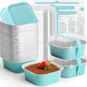 Ruckae 10oz 100 Pcs Square Mini Loaf Pans with Lids-Disposable Foil Dessert Containers,Mini Cake Pans with Lids,Aluminum Dessert Cups for Parties and Weddings (Light Blue, 10oz)