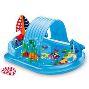 INTEX 57128MW Shark Play Center Inflatable Kiddie Pool, 61.5in x 51in x 33in, Ages 2+
