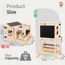 4-in-1 Foldable Toddler Tower with Safety Net, Wooden Kitchen Stool for Toddlers 18M-6Y, Montessori Learning Tower with Chalkboard, Activity Table, Adjustable Height Step Stool