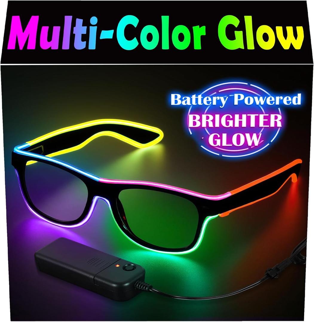 YouRfocus LED Light Up Glasses Multi-Color Glow in the Dark Neon Rave Glasses, Wired with Battery Power, Party EDM Festival Halloween Concert Accessories (Multicolor)