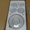 famiware Star Espresso Cups and Saucers Set of 4, [ Mini ] 3 oz Ceramic Small Coffee Mug with Handle, Ribbed Stoneware Demitasse Cup for Tea, Latte - Microwave & Dishwasher Safe - Smoky Blue