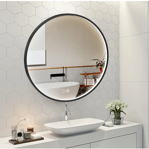 boldmonkey Black Round LED Mirror for Bathroom, 32 Inch Frame Circle Mirror with Light, Stepless Dimmable Vanity Mirrors for Wall, Anti Fog, Memory, Shatterproof