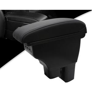 Car Armrest Box for Honda Fit Jazz Hatchback 2009-2013 Accessories Storage Center Console Double Layer with 3 USB Ports Armrest Organizer Box Black Stitching