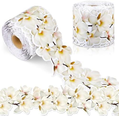 Panelee Spring White Magnolia Flower Border 68.9 Feet Bulletin Board Border Butterflies Flowers Bee Space Inspirational Cute Decor for Classroom Bulletin Boards Chalkboard Wall Decor
