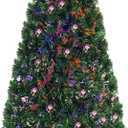 Goplus 6ft Fiber Optic Artificial Christmas Tree, Pre-Lit Christmas Tree with 220 Branch Tips, Colorful Lighting, Foldable Metal Base, Lighted Xmas Full Tree for Office, Home, Holiday Decor