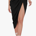 WDIRARA Women's Skirts Split Thigh Front Satin Skirt High Waist Ruched Zip Back WrapMidi Skirt, XXL