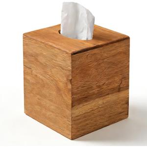 Tissue Box Cover Square, Acacia Wood Tissue Box Holder with Slide-Out Bottom, Wooden Tissue Box Cover Cube for Bathroom, Bedroom, Dinner Table, 5.5 x 5.5 x 6.1 inches